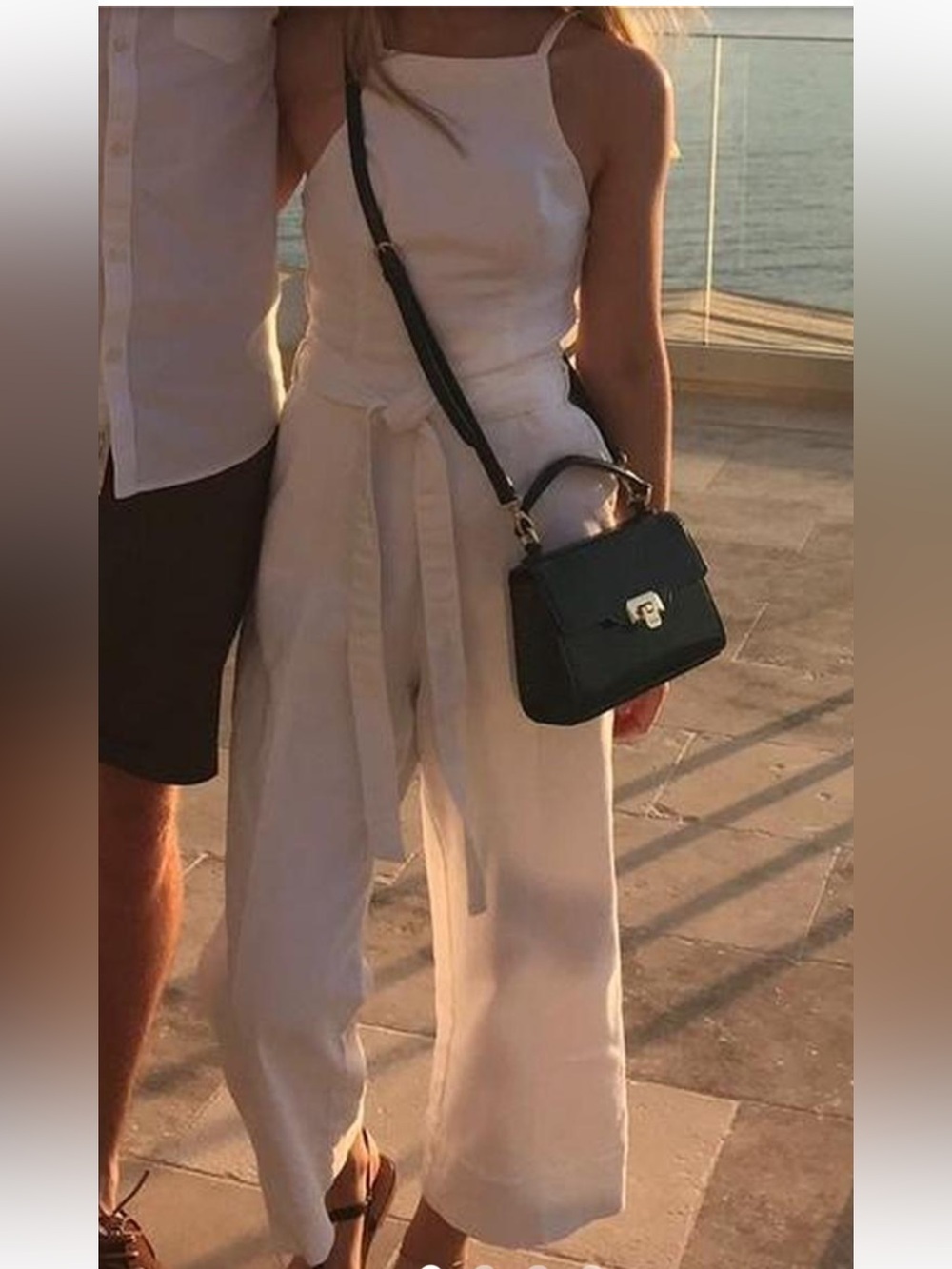 Hollister Rare White Wide Leg Jumpsuit Women’s Adjustable Strap Smocked Back